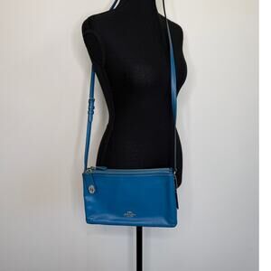 Coach Crosby Double Zip Crossbody Blue Leather Turnlock Spring Minimalist Bag